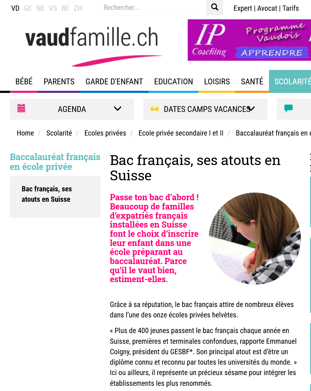 Le BAC sur Vaud Famille